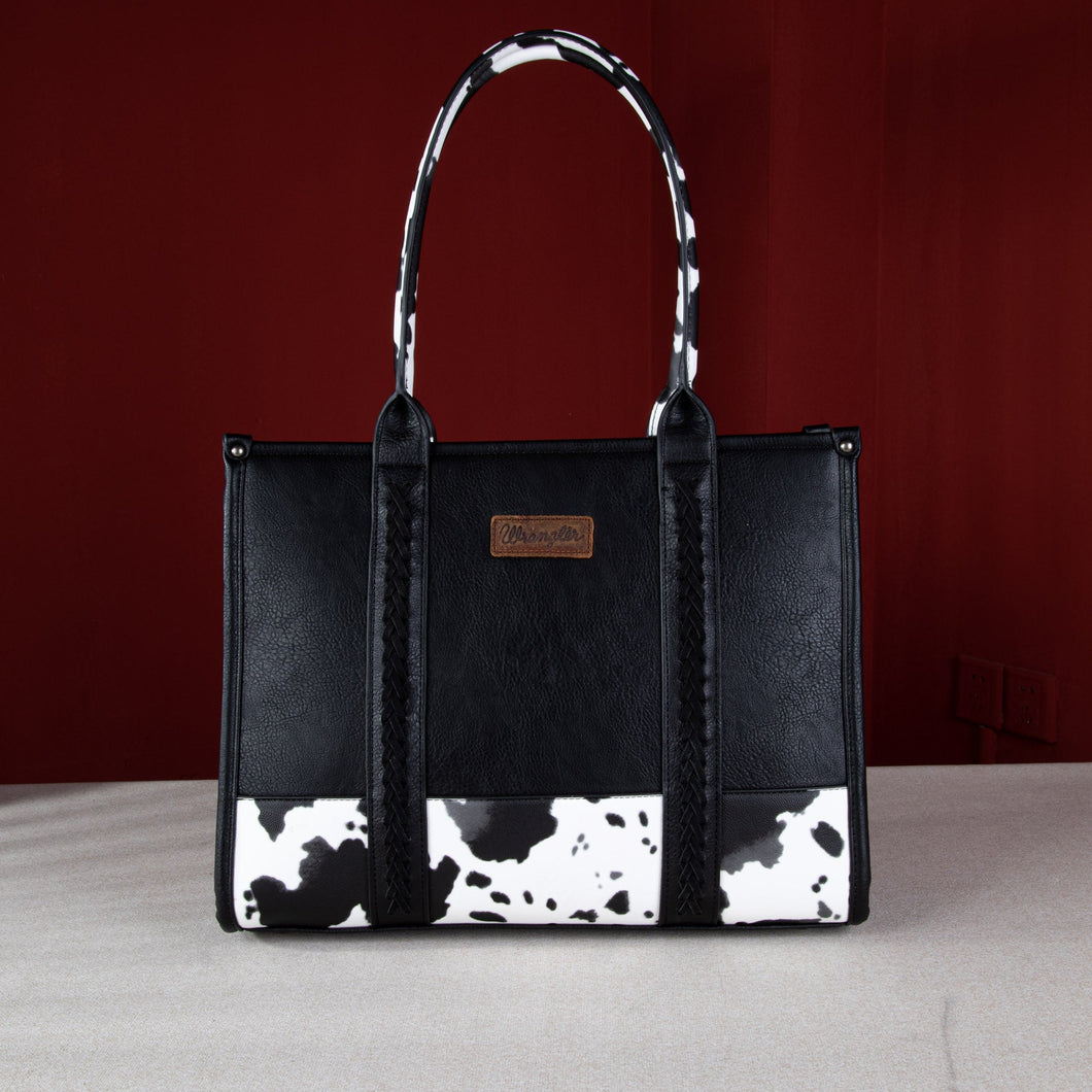 Wrangler Whipstitch Patchwork Tote Large - Black Cow