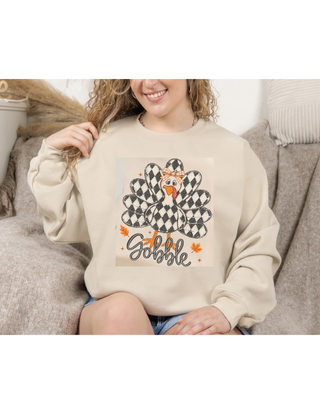 Checkered Gobble Turkey Graphic Crewneck