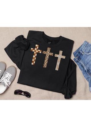 Checkered Leopard Crosses Graphic Crewneck