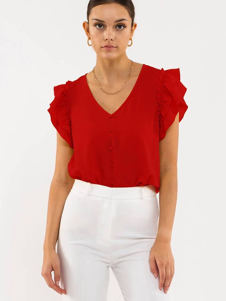 Tami Double Ruffle Sleeve Top Red