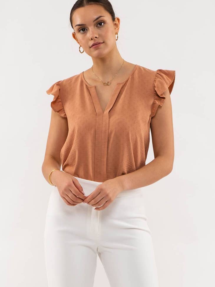 Tara Split Neck Ruffle Sleeve Top