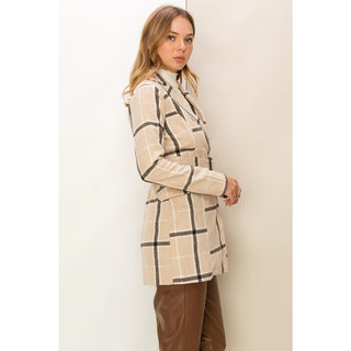 Aria Plaid Belted Coat Brown