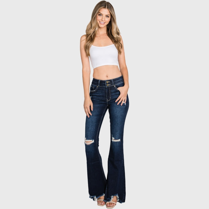Shania Distressed High Rise Stretch Super Flare Jeans