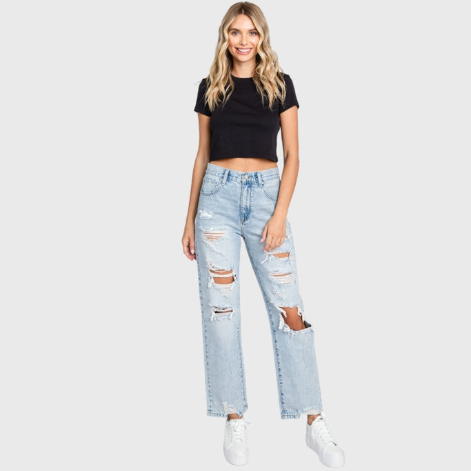 Taylor Distressed High Rise Rigid Easy Straight Jeans