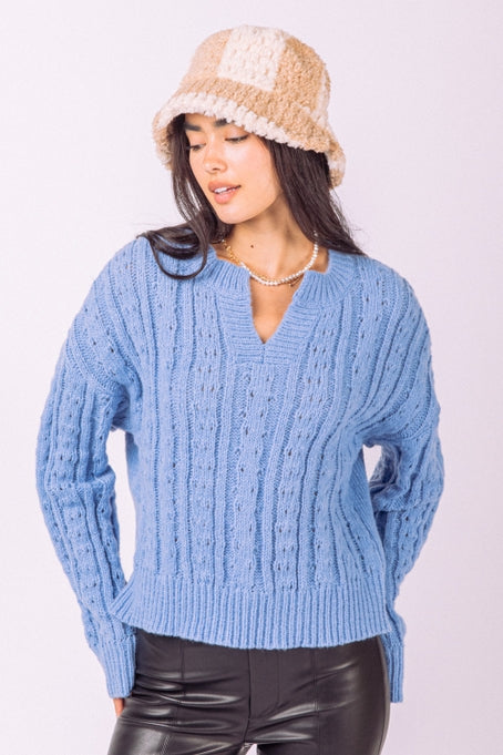Violet Cable Knit Sweater Blue