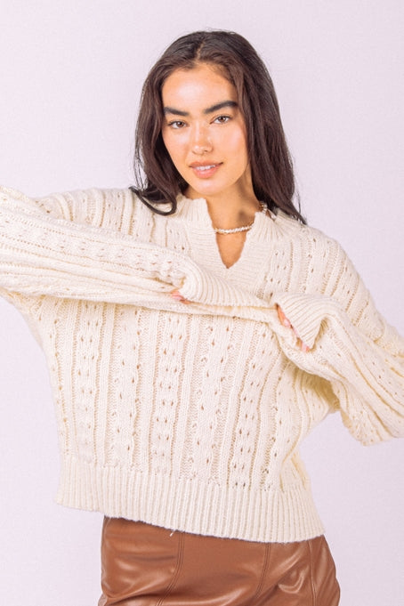 Violet Cable Knit Sweater Cream