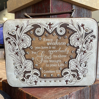 His Strength Leather Bible Case Beige