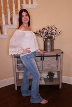 Load image into Gallery viewer, White Luv On Me Swiss Dot Lace Smocked Blouse by LuvLeigh Apparel
