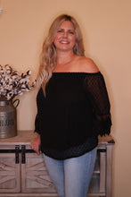 Load image into Gallery viewer, Black Luv On Me Swiss Dot Lace Smocked Blouse by LuvLeigh Apparel
