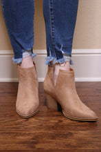Load image into Gallery viewer, Abby Taupe Side Slit Booties by LuvLeigh Apparel

