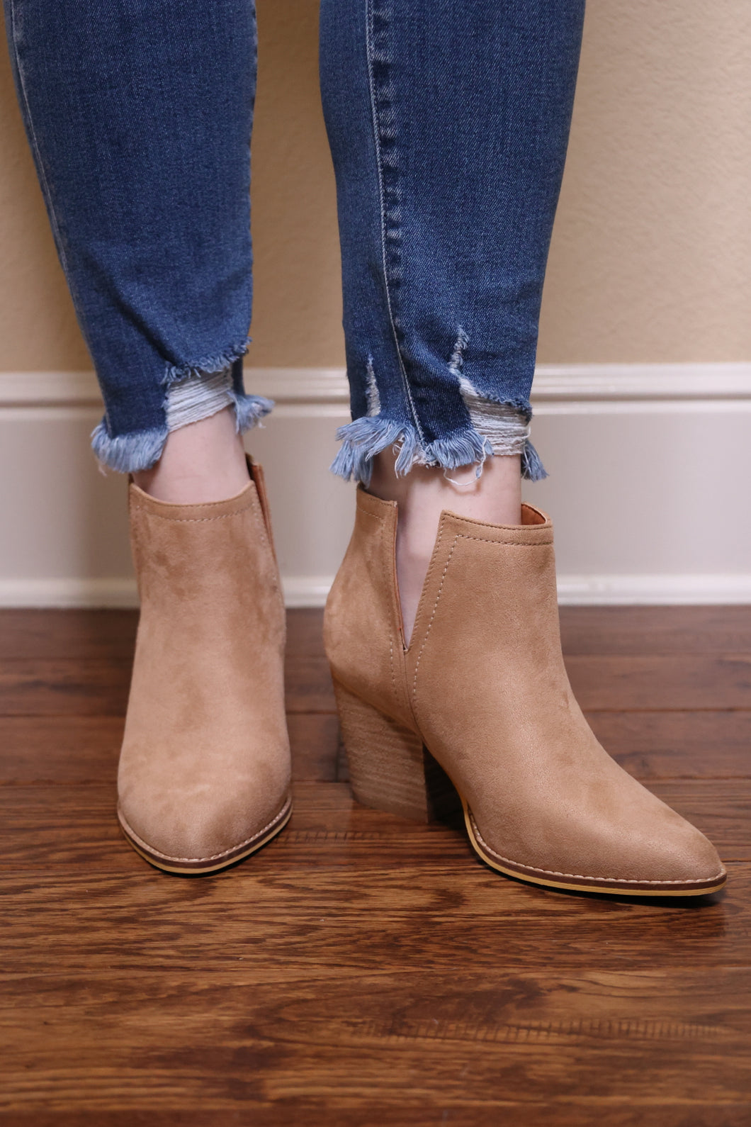 Abby Taupe Side Slit Booties by LuvLeigh Apparel