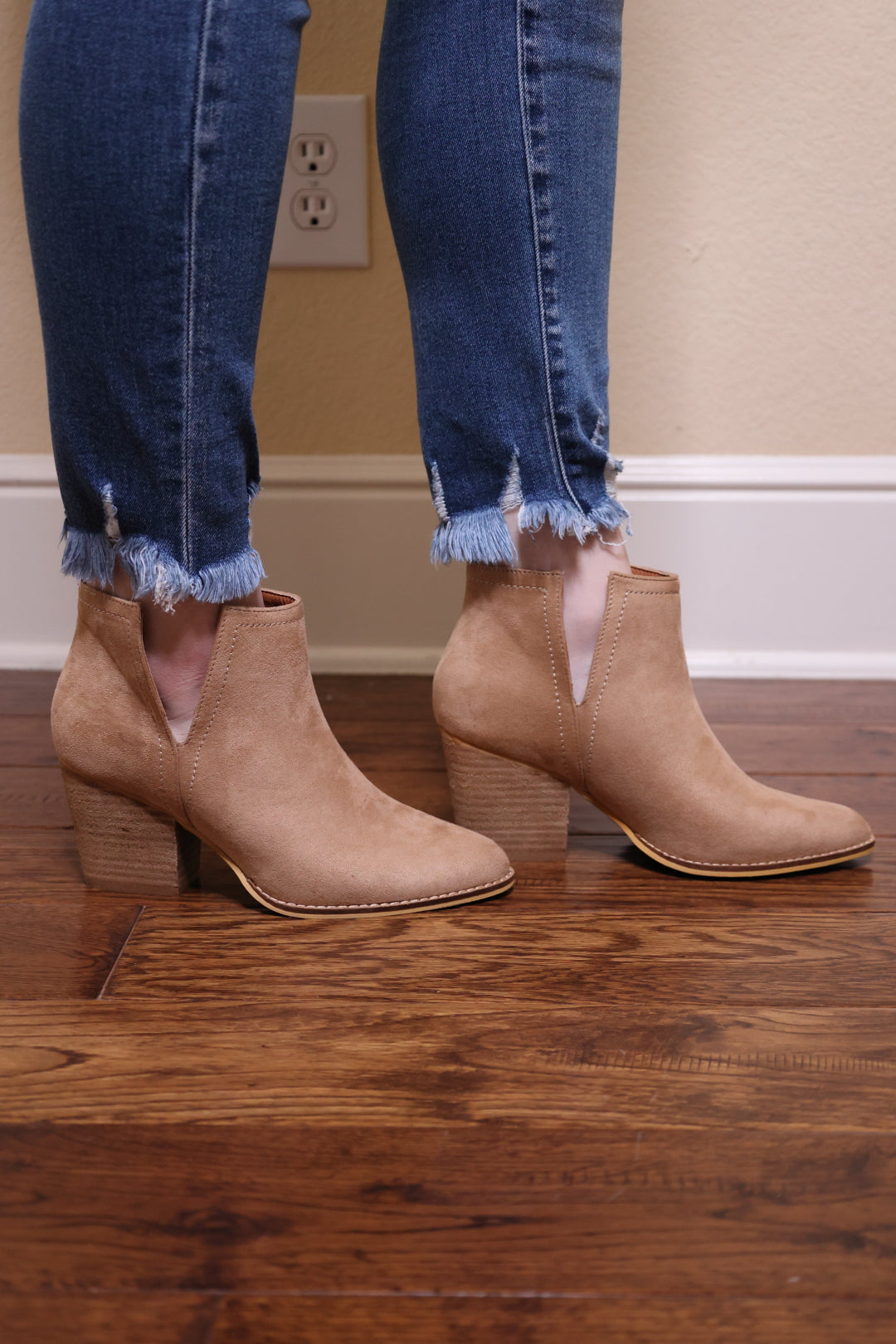 Abby Taupe Side Slit Booties by LuvLeigh Apparel