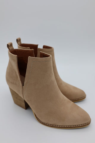 Abby Taupe Side Slit Booties by LuvLeigh Apparel