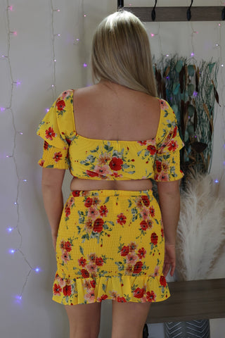 Yellow Hello Beautiful Cropped Tropical Blouse by LuvLeigh Apparel