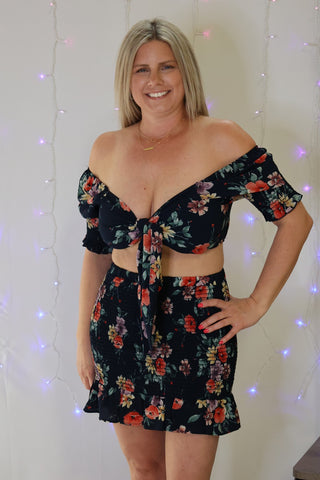 Navy Blue Hello Beautiful Tropical Skirt by LuvLeigh Apparel