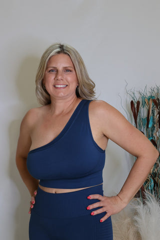 Navy Taking Long Walks Sports Bra by LuvLeigh Apparel