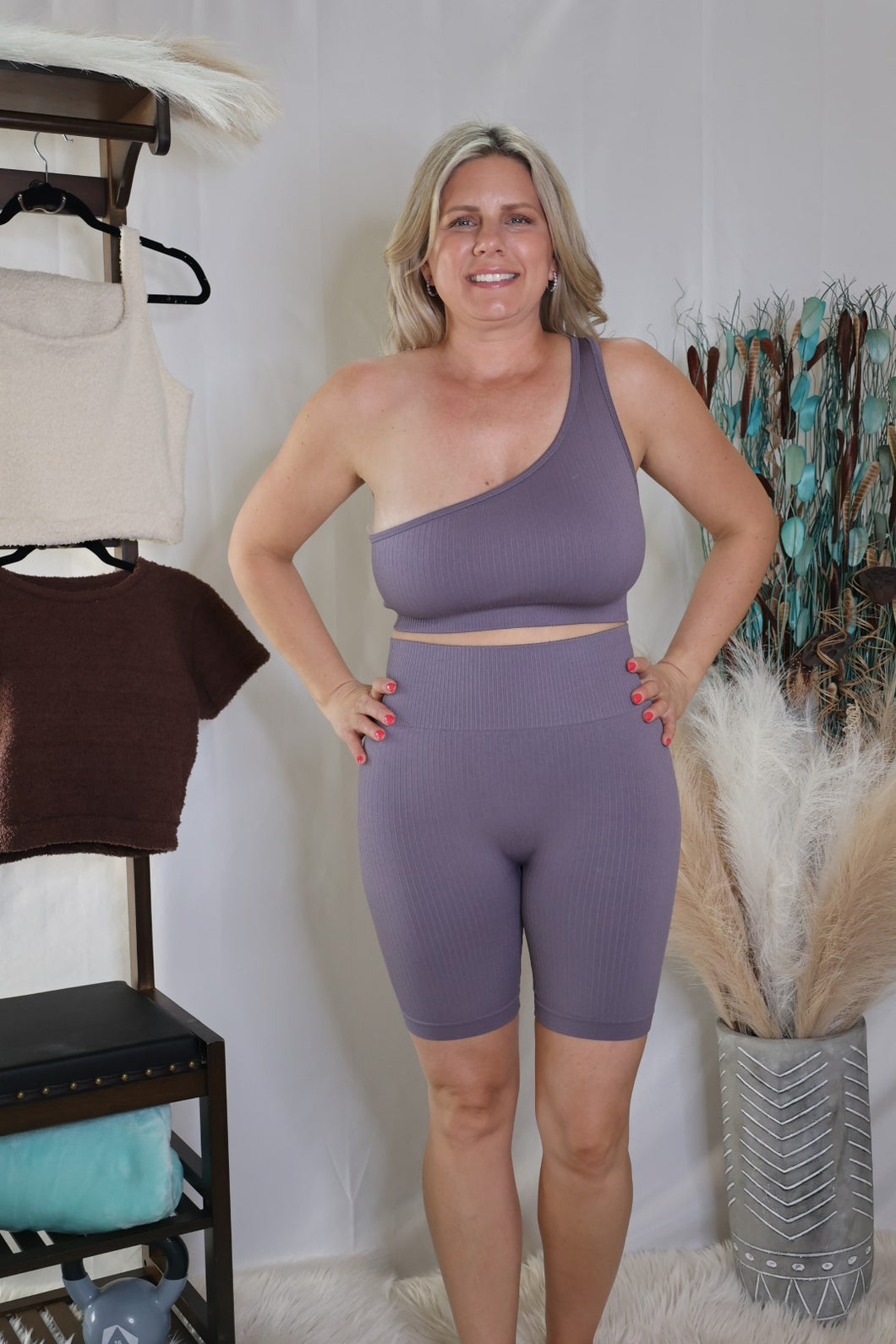 Lavender Walking The Line Biker Shorts by LuvLeigh Apparel
