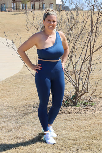 Navy Taking Long Walks High Waisted Leggings by luvLeigh Apparel