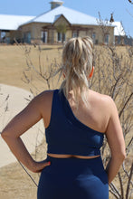 Load image into Gallery viewer, Navy Taking Long Walks Sports Bra by LuvLeigh Apparel
