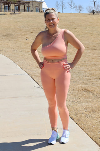 Peach Taking Long Walks High Waisted Leggings by luvLeigh Apparel
