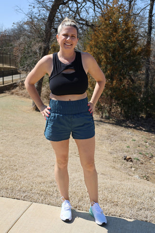 Teal Running Around High Waisted Athletic Shorts by LuvLeigh Apparel