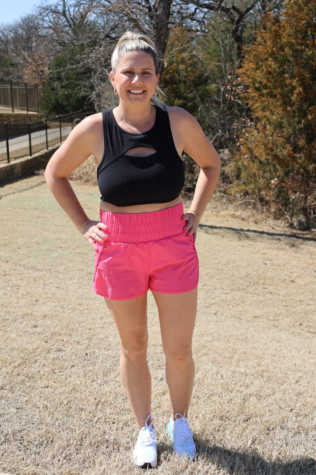 Pink Running Around High Waisted Athletic Shorts by LuvLeigh Apparel