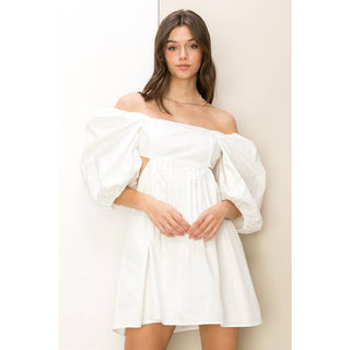 Chic Show Balloon-sleeve Tie-back Mini Dress