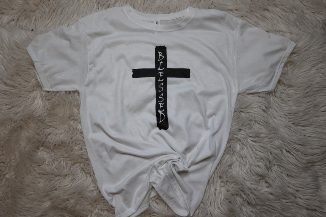 Blessed Black Cross White t-shirt