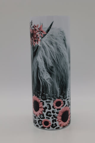Highland Cow Pink Flowers Tumbler