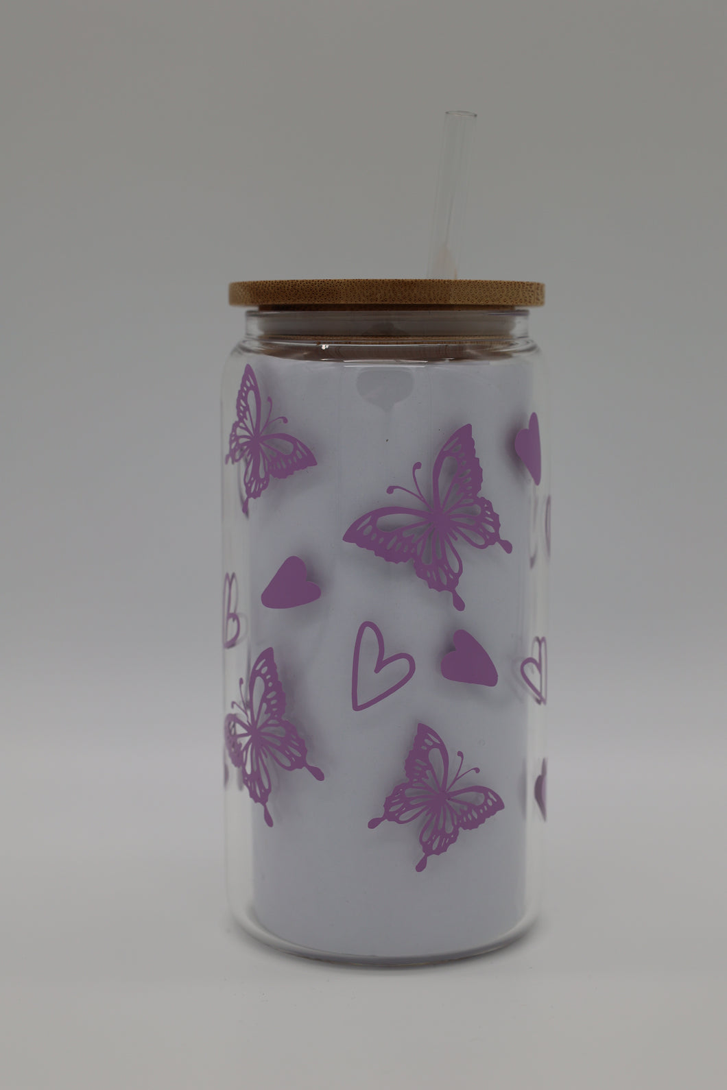Hearts and Butterfly's Clear Glass Libby 16oz