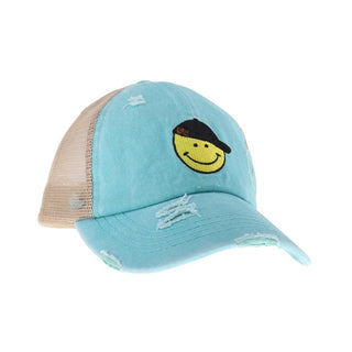 Smiley Face Embroidered Ball Cap