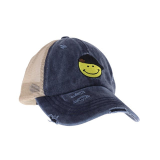 Smiley Face Embroidered Ball Cap