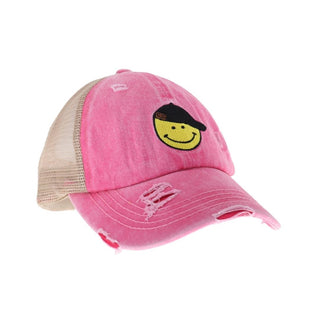 Smiley Face Embroidered Ball Cap