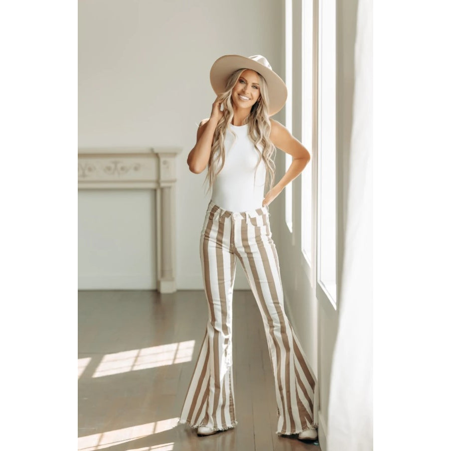 Standing Tall Stripped Flared Pants Taupe