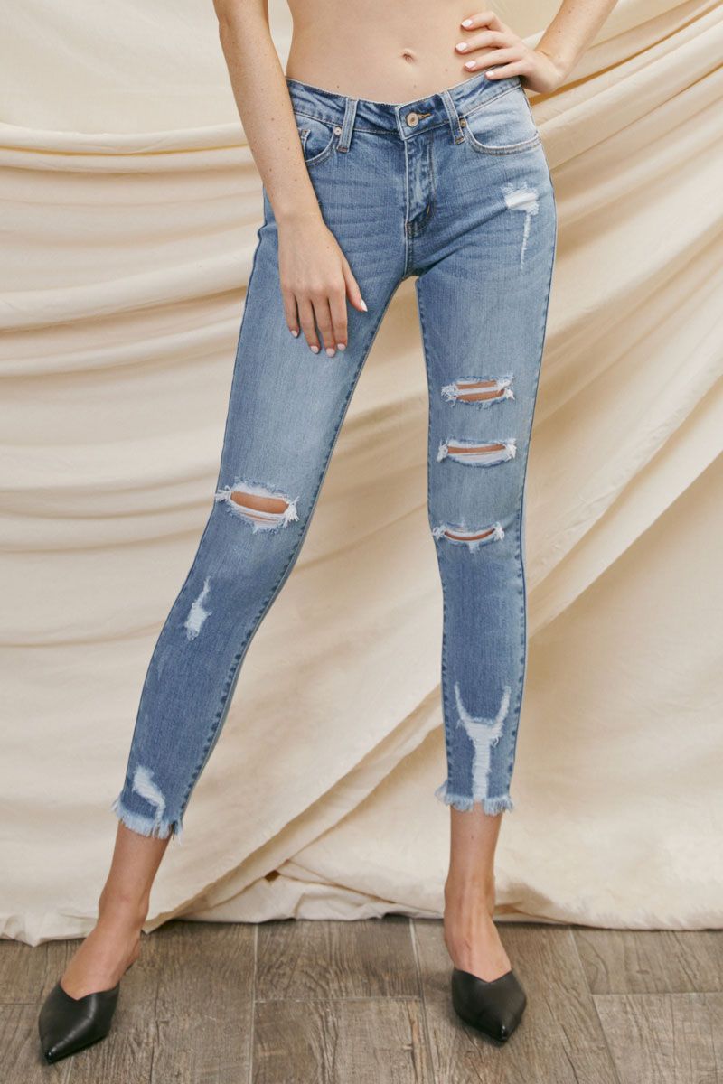 Augustina Mid Rise Ankle Skinny Jeans by LuvLeigh Apparel